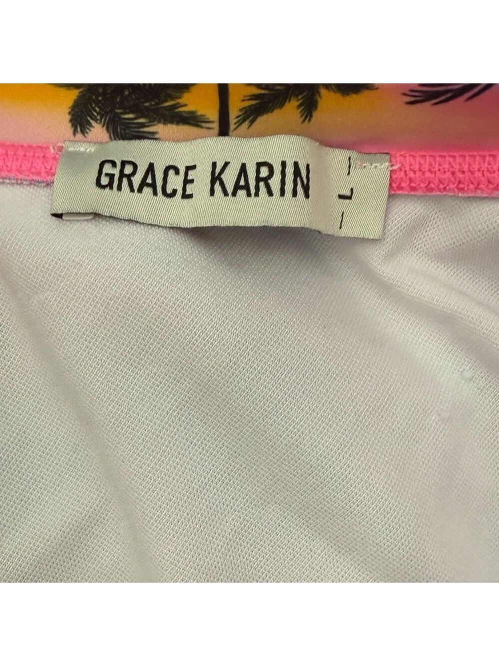 Grace Karin Tropical Palm Print Zip Front Rash Guard Top Built-In Bra Size L - Picture 5 of 5